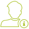 Porträt-Umriss einer Person mit einem Info-Symbol. (Hellgrüne Kontur)