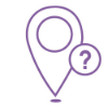 Standort-Pin mit einem Fragezeichen daneben. (Lila Kontur)